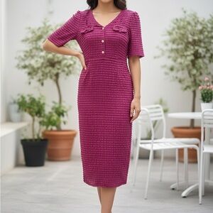 Elegant Pink Textured Midi Dress